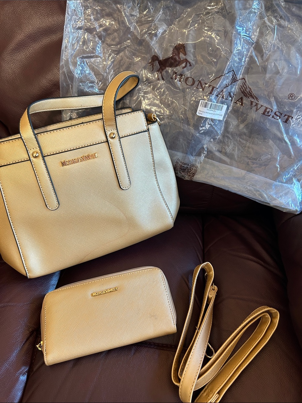 Montana West Cream Satchel Purse with Matching Wallet and Strap
